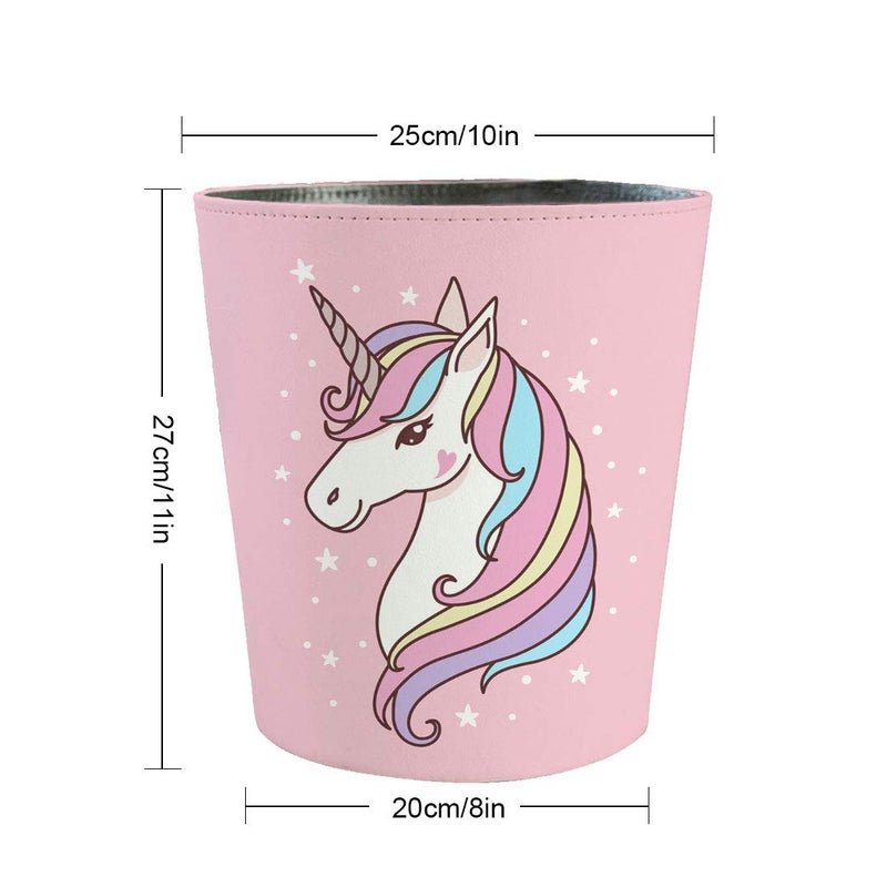 Scakbyer 10L Wastebasket Retro Decorative Trash Can Waterproof PU Leather Wastebasket Without Lid Girl's Wastebasket Unicorn Wastebasket for Kitchen, Office, Living Room, Bedroom - Image 3